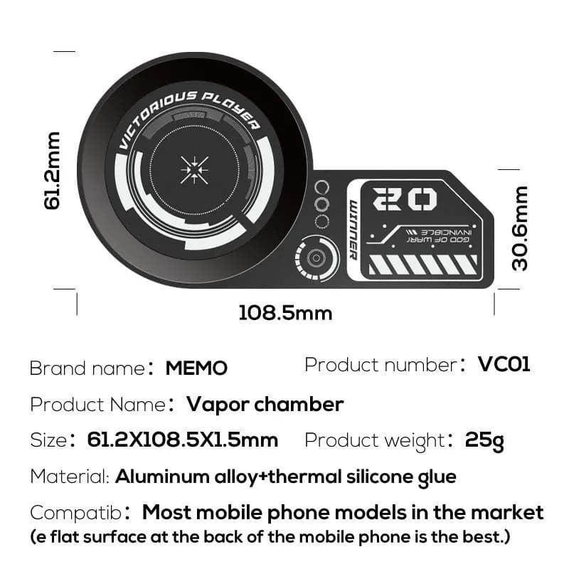 MEMO VC01 Vapor Chamber Strong Sticky Adhesive Iron Plates Metal Plate Mobile Gaming Accessories for — back view