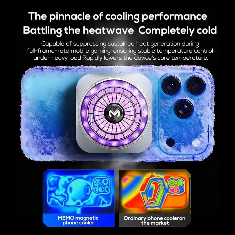 MEMO CX21 Custom 18W Magnetic Phone Cooler Semiconductor Radiator with Back Clip Ice Cooling Fan for Accessories — side view