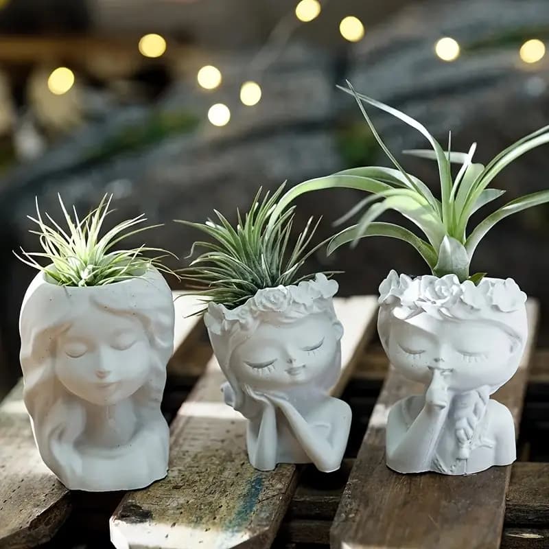 Gypsum Floral Girl Planter & Decorative Showpiece Home Decor — fabric close-up