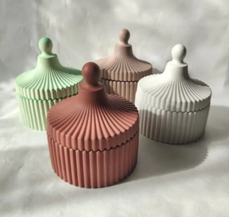 Gypsum Ribbed Jewelry Box & Lidded Storage Jar Showpiece (2pis combo) Home Decor — detail shot