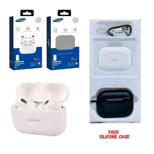 Samsung Airpods-Pro Wireless Earbuds with Charging Case Accessories — side view