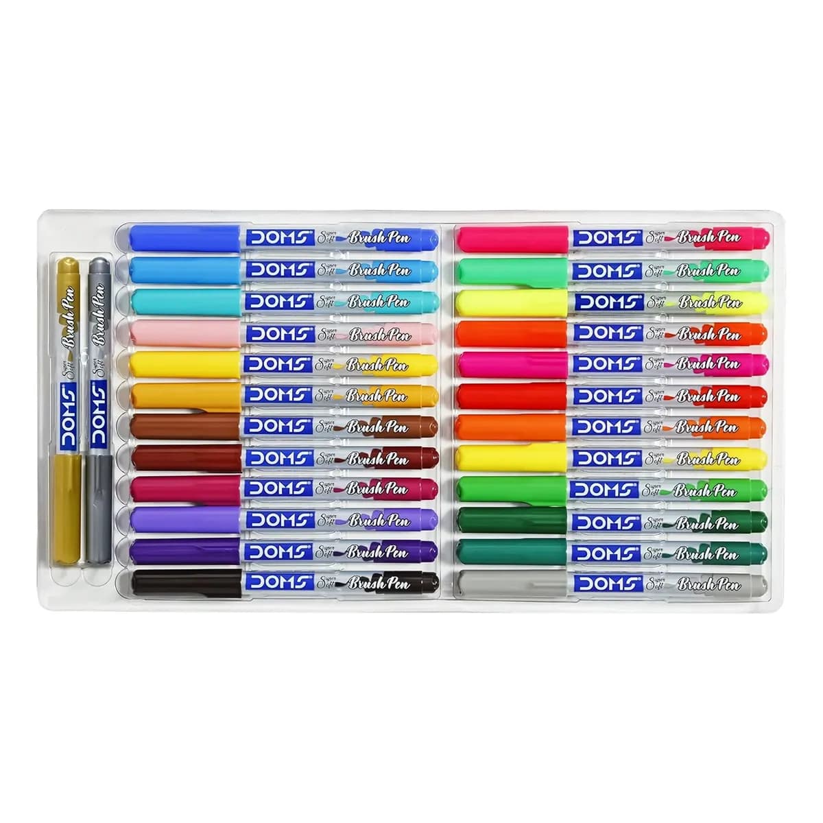 DOMS Metallic brush Pens - 26 Shades (24 Vibrant + 1 Metallic Gold + 1 Metallic Silver) — side view
