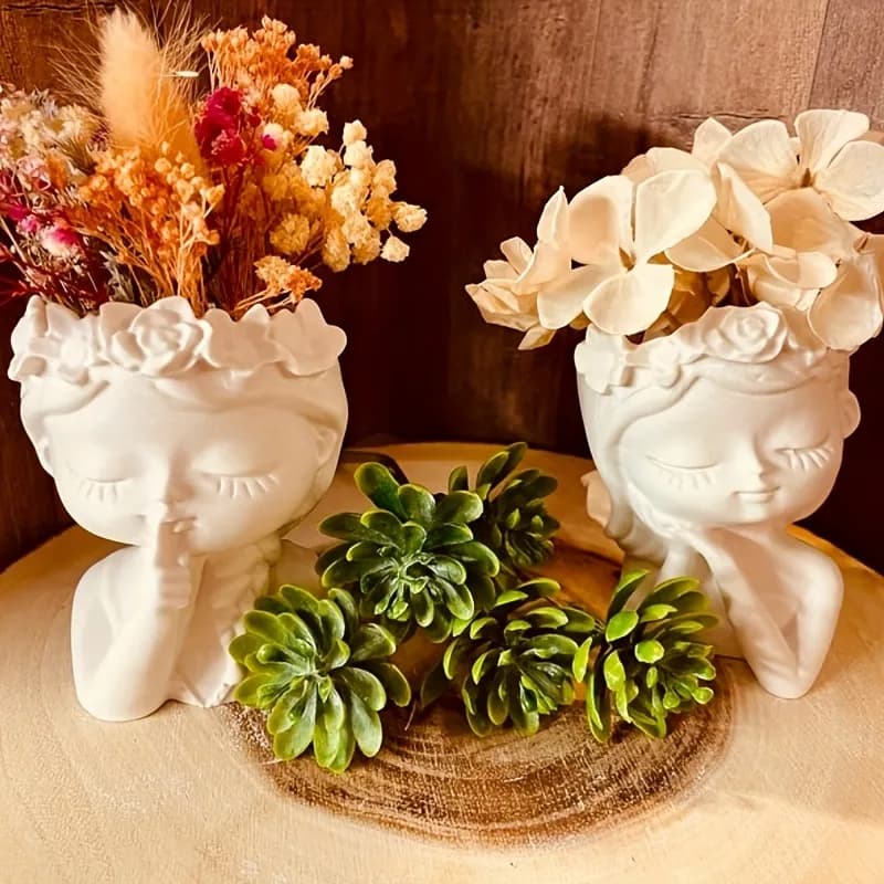 Gypsum Floral Girl Planter & Decorative Showpiece — Savageon Bangladesh