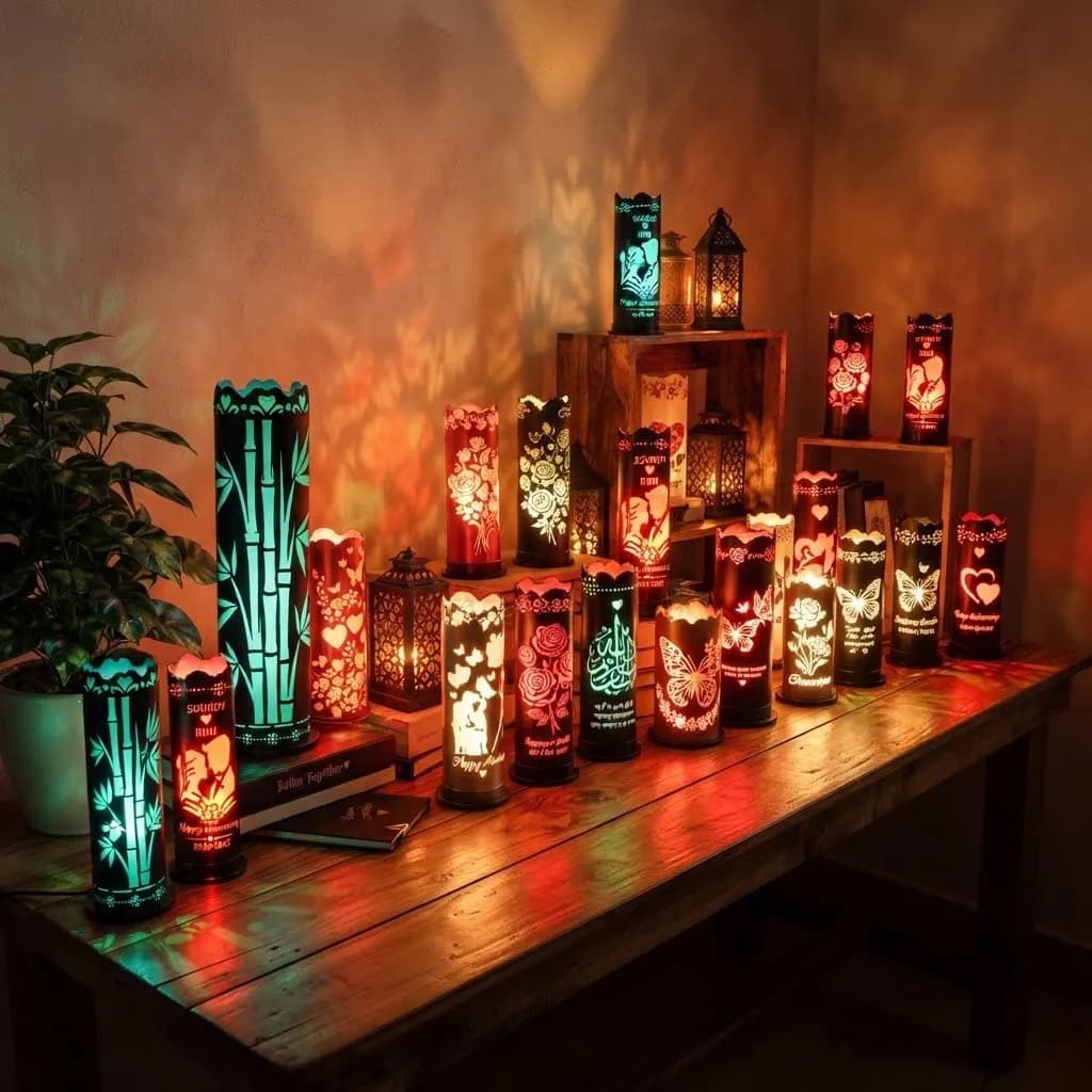 Customizable Couple Silhouette & Anniversary LED Table Lamp — back view