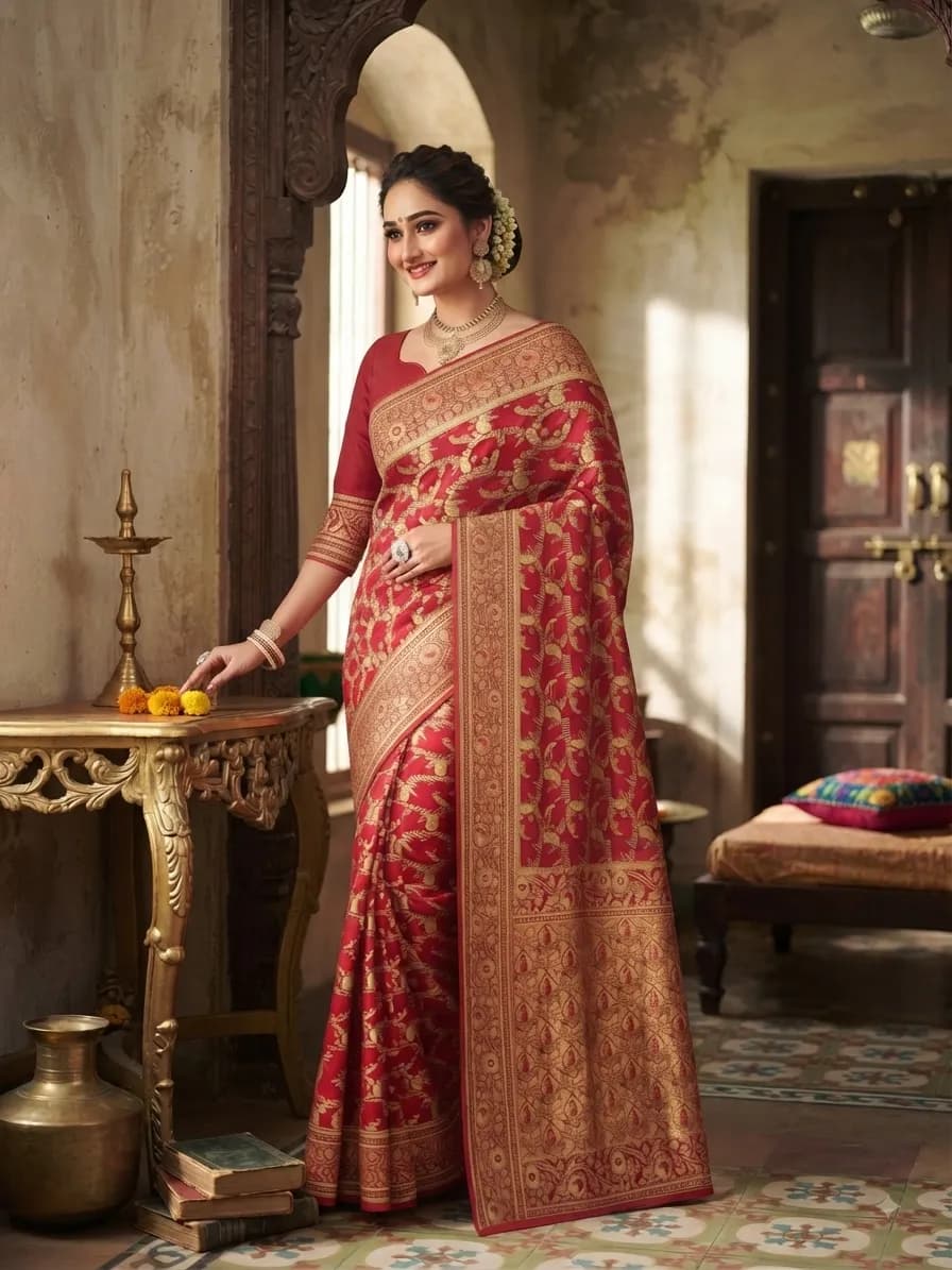 Indian banarasi katan saree (Original) Women — side view