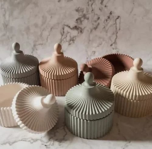 Gypsum Ribbed Jewelry Box & Lidded Storage Jar Showpiece (2pis combo) Home Decor — back view
