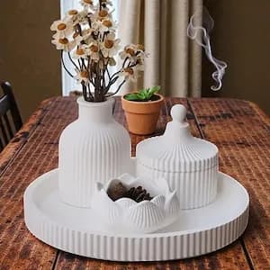 Gypsum Ribbed Vase, Storage Jar, Lotus Bowl & Round Tray Set (4-Piece Combo) Home Decor — detail shot
