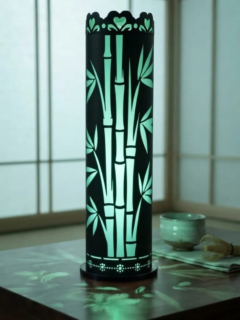 Decorative Bamboo Forest Pattern Cylindrical LED Table Lamp Home Decor — back view