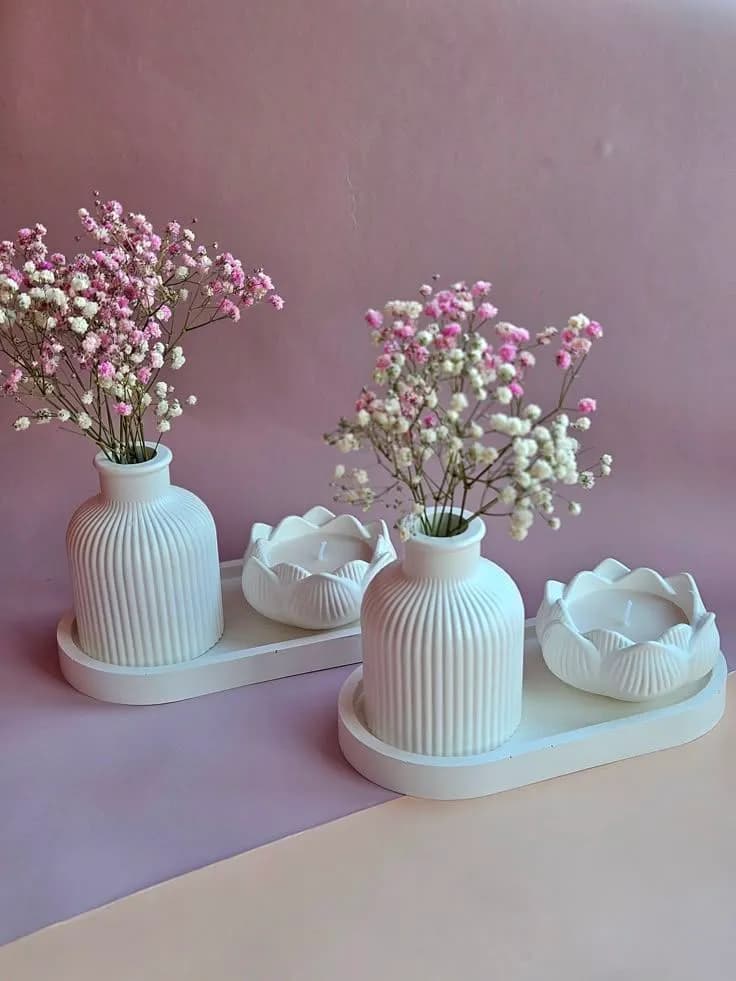 Gypsum Vase, Lotus Candle Holder & Tray Decor Set , showpiece Home Decor — detail shot