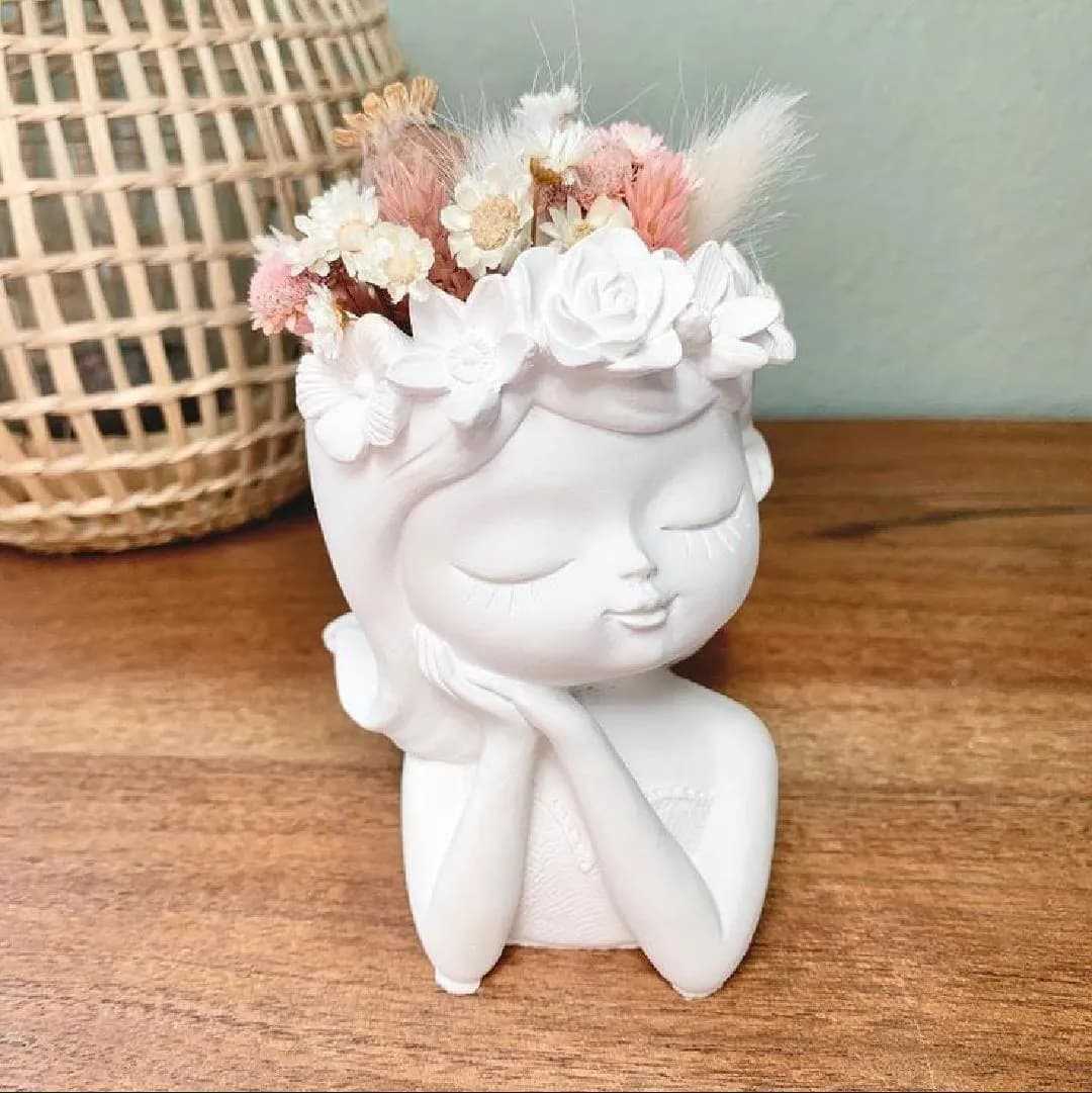 Gypsum Floral Girl Planter & Decorative Showpiece Home Decor — back view