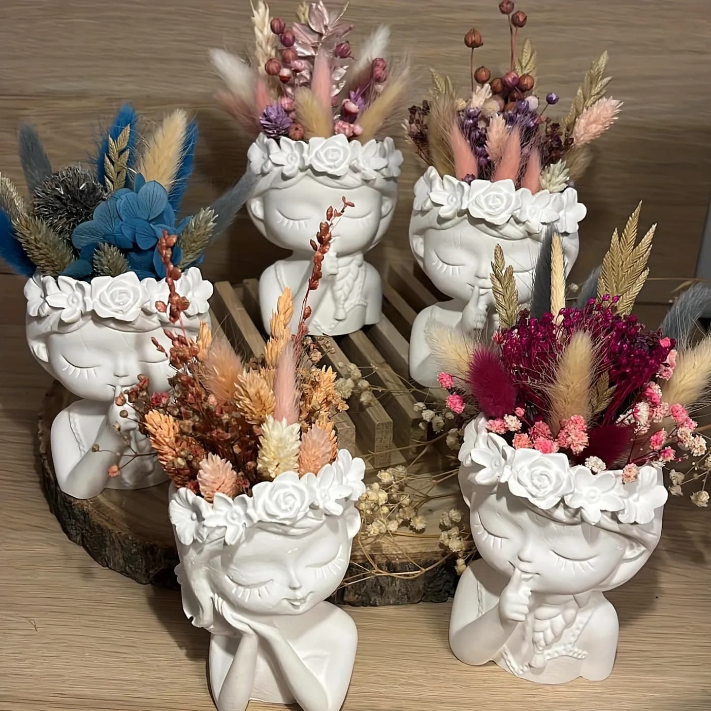 Gypsum Floral Girl Planter & Decorative Showpiece Home Decor — detail shot