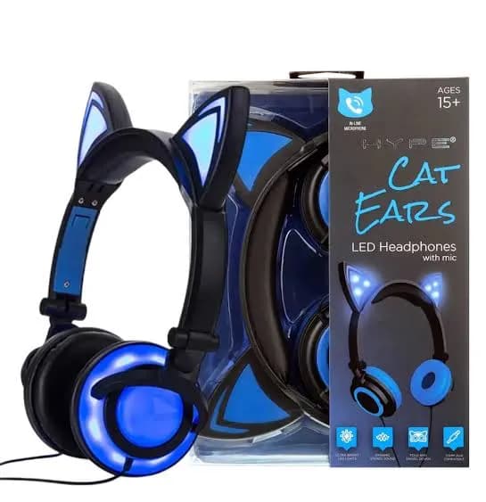 HYPE Cat Ears LED Wired Headphones with Mic Accessories — back view