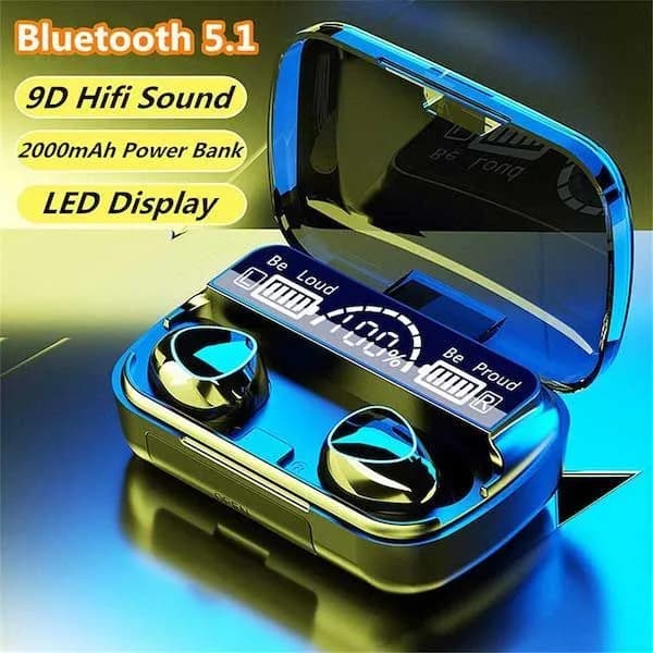 M10 TWS Wireless Earbuds with Digital LED Display & Power Bank Case Accessories — fabric close-up