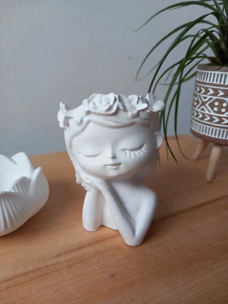 Gypsum Floral Girl Planter & Decorative Showpiece Home Decor — side view