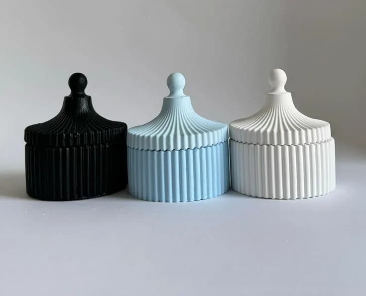 Gypsum Ribbed Jewelry Box & Lidded Storage Jar Showpiece (2pis combo) Home Decor — fabric close-up