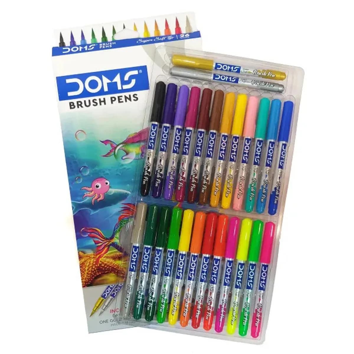 DOMS Metallic brush Pens - 26 Shades (24 Vibrant + 1 Metallic Gold + 1 Metallic Silver) — back view