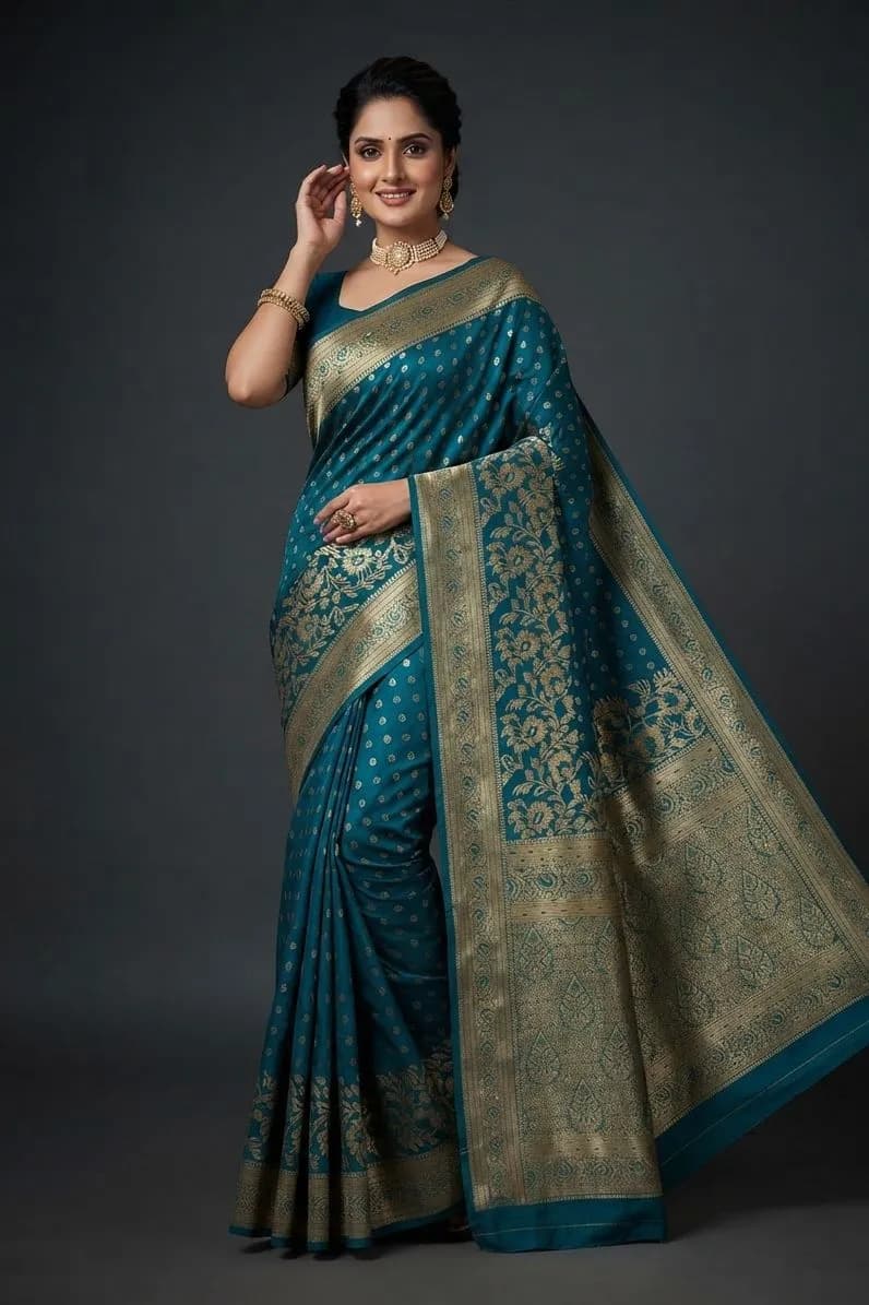 Indian banarasi katan saree (Original) Women — fabric close-up