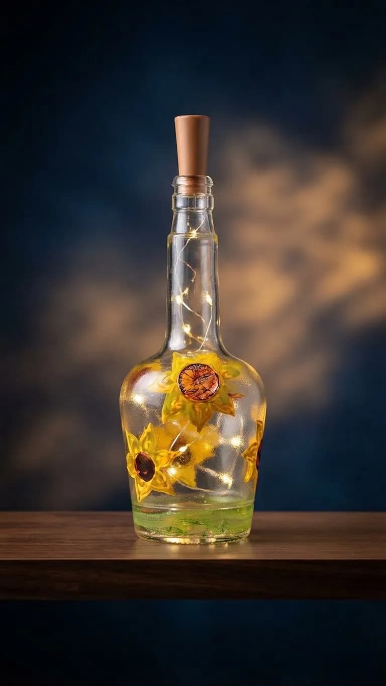 Handpainted Sunflower Design LED Glass Bottle Lamp — Savageon Bangladesh