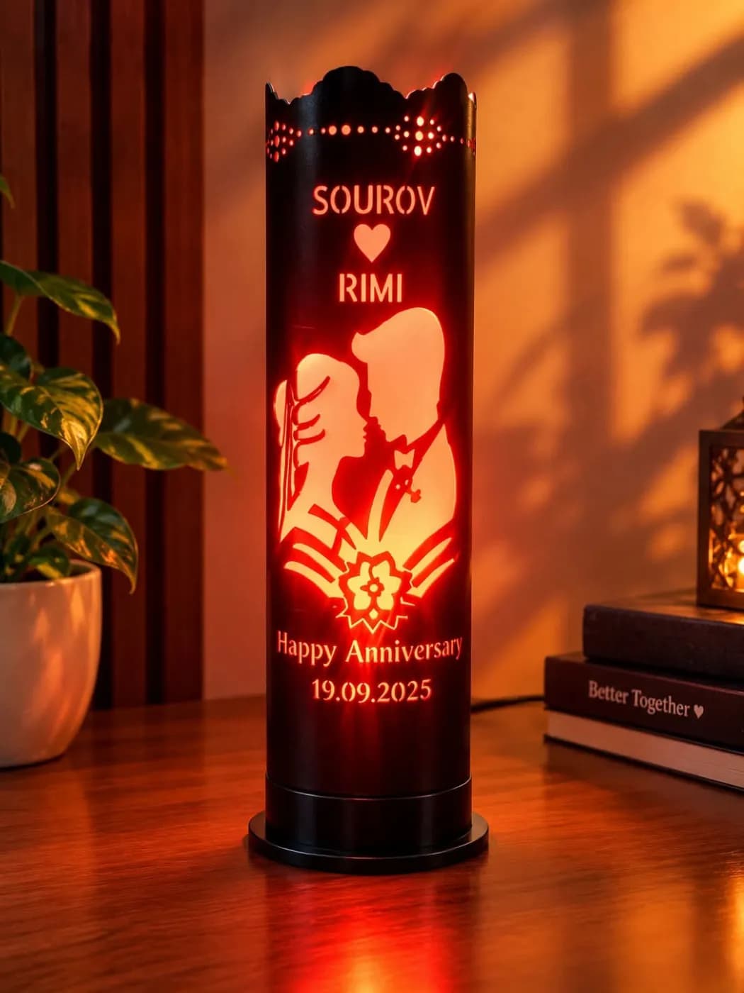 Customizable Couple Silhouette & Anniversary LED Table Lamp Home Decor — back view