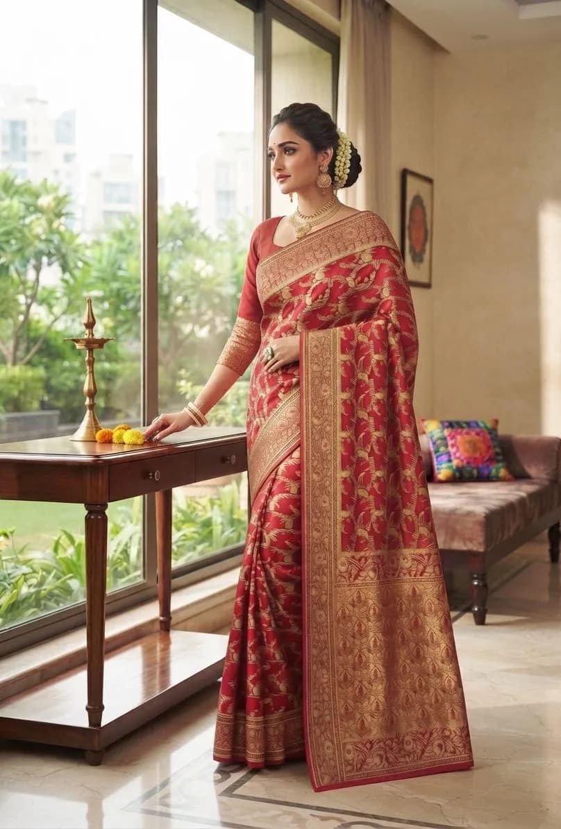 Indian banarasi katan saree (Original) Women — back view