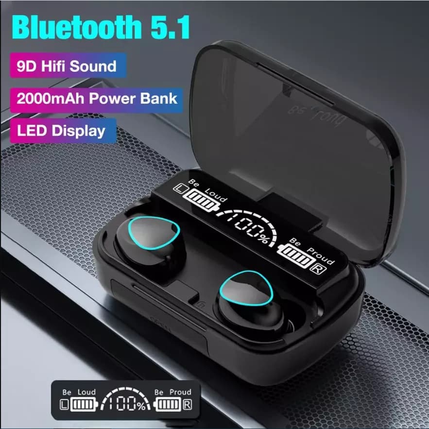 M10 TWS Wireless Earbuds with Digital LED Display & Power Bank Case Accessories — side view