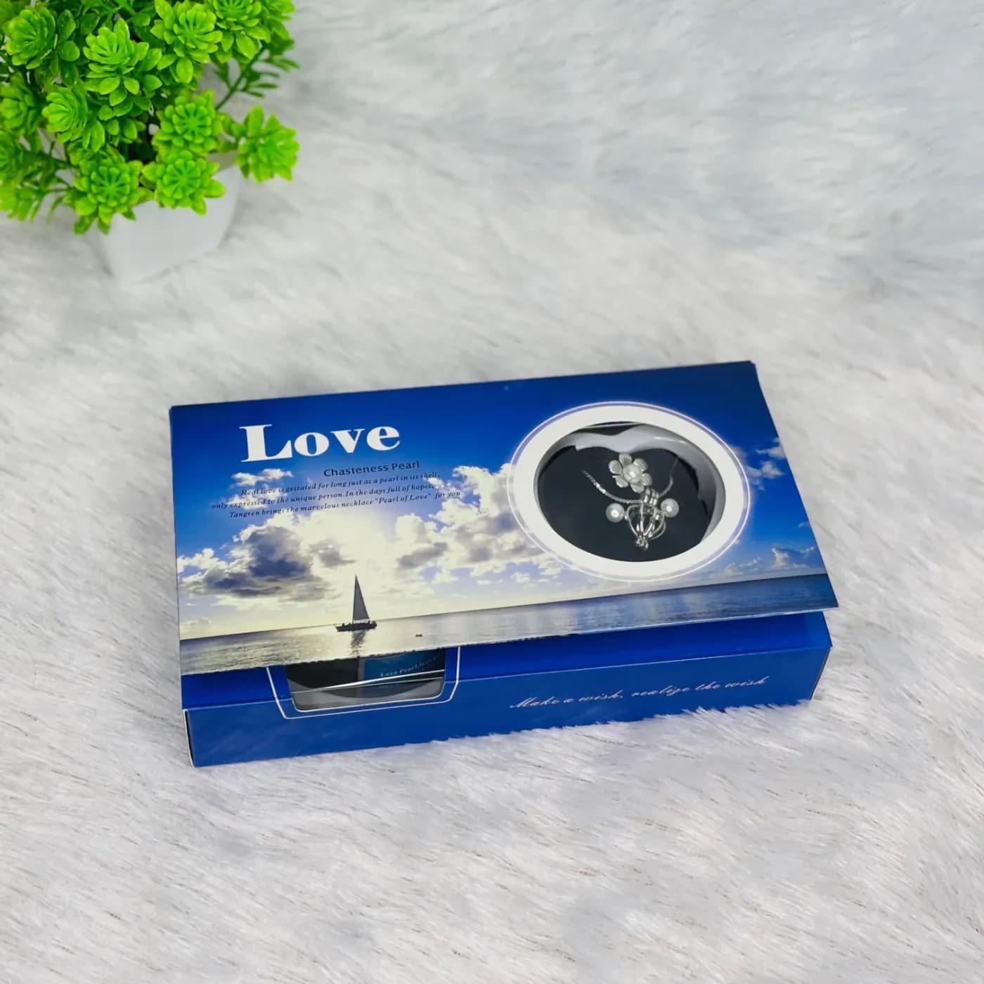 Pearl of Love Wishing Pearl Necklace & Pendant Gift Set Women — back view