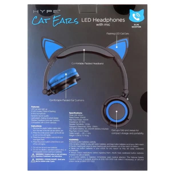 HYPE Cat Ears LED Wired Headphones with Mic Accessories — detail shot