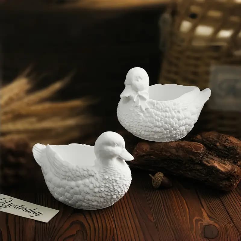 Gypsum Cute Duck Candle Holder & Decorative Showpiece Home Decor — fabric close-up