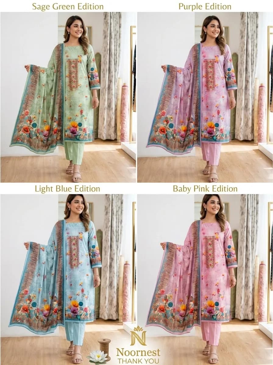 Premium Printed Cotton Unstitched 3-Piece Suit Collection 3 Piece — side view