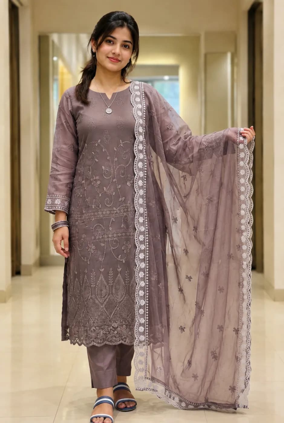 Pakistani Inspired Embroidered Organza 4-Piece Dress (Unstitched) — Savageon Bangladesh