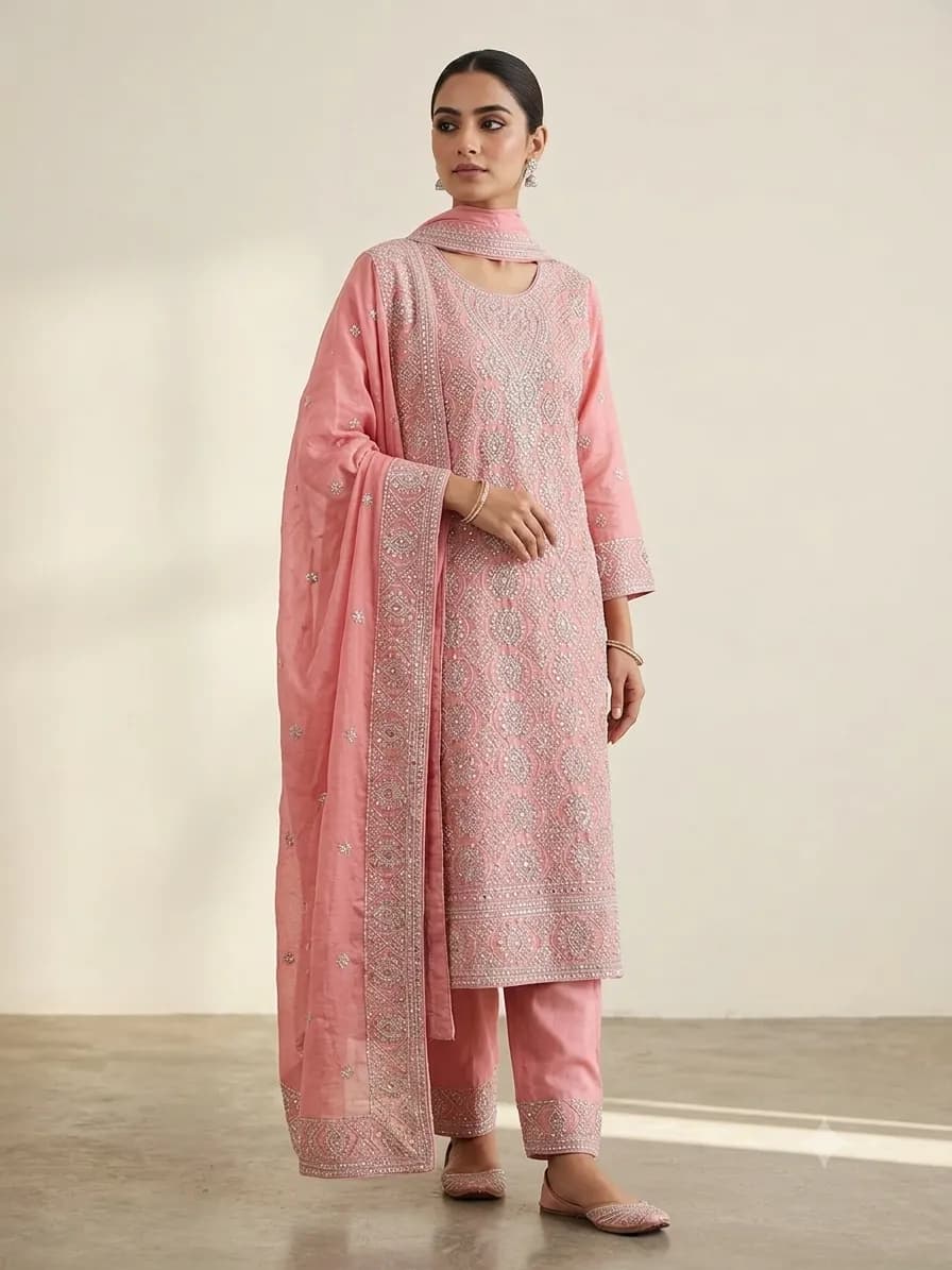 Pakistani Inspired Chikankari & Mirror Work 3-Piece Suite Set 3 Piece — detail shot