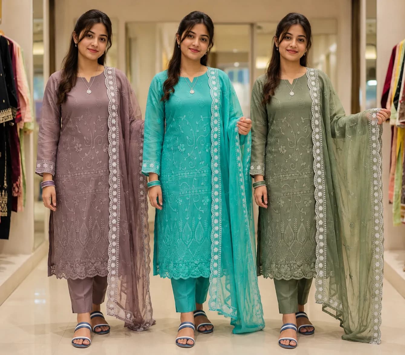 Pakistani Inspired Embroidered Organza 4-Piece Dress (Unstitched) Women — detail shot