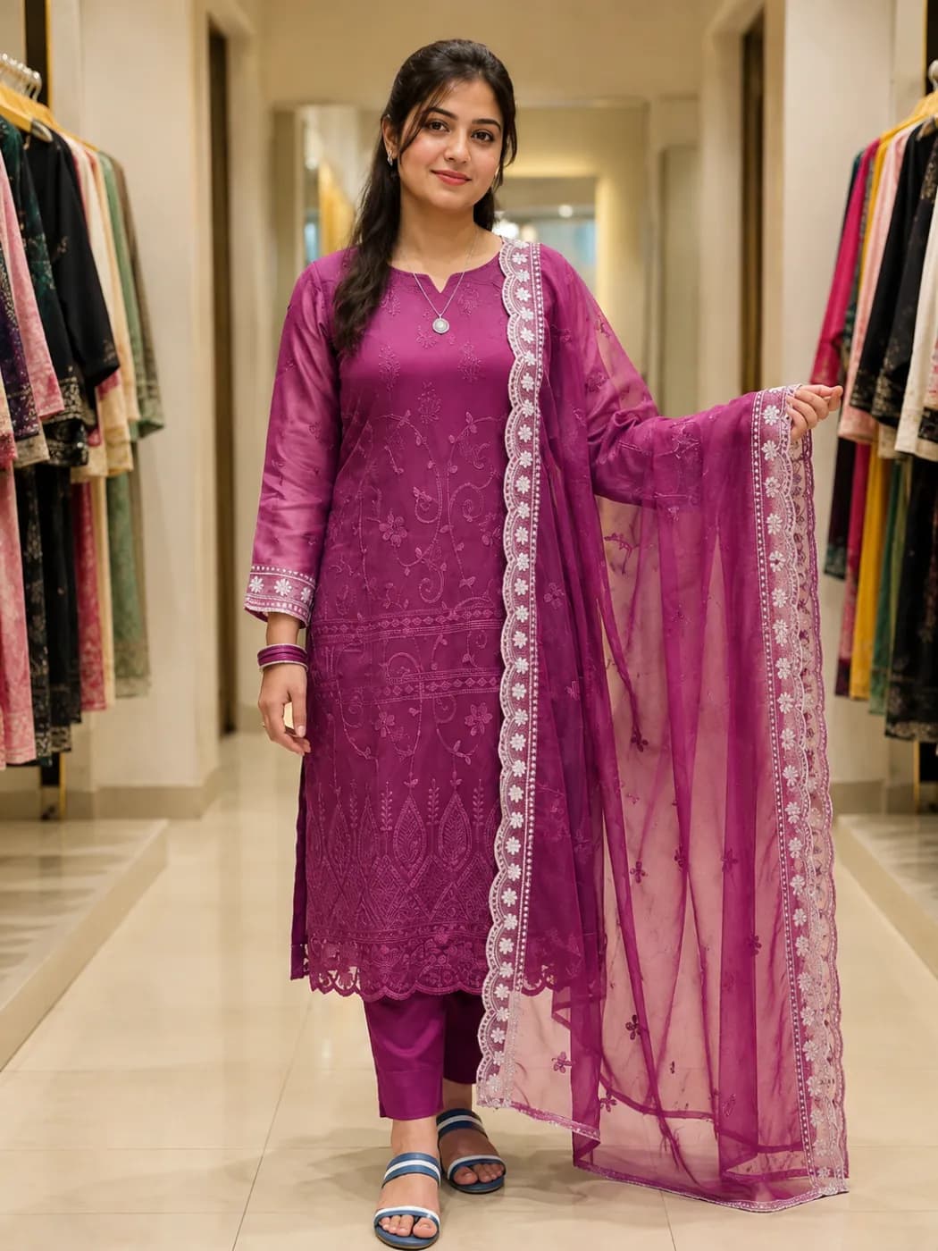 Pakistani Inspired Embroidered Organza 4-Piece Dress (Unstitched) Women — back view