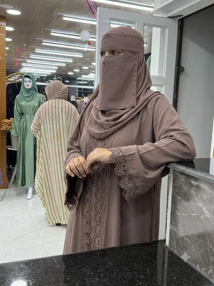 Dubai Imported Premium 4-Piece Koti Style Abaya Set with Inner, Belt & Hijab. Jafran Fabrice. Borkha — back view