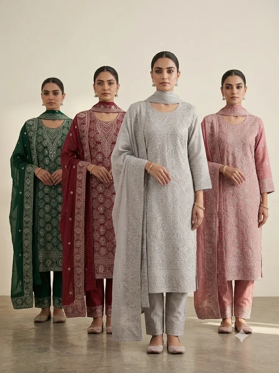 Pakistani Inspired Chikankari & Mirror Work 3-Piece Suite Set — Savageon Bangladesh
