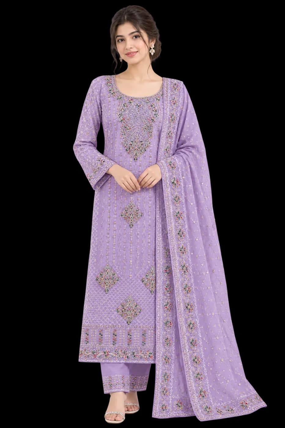 Premium Lavender Embroidered 3 Piece Dress for Women — Savageon Bangladesh