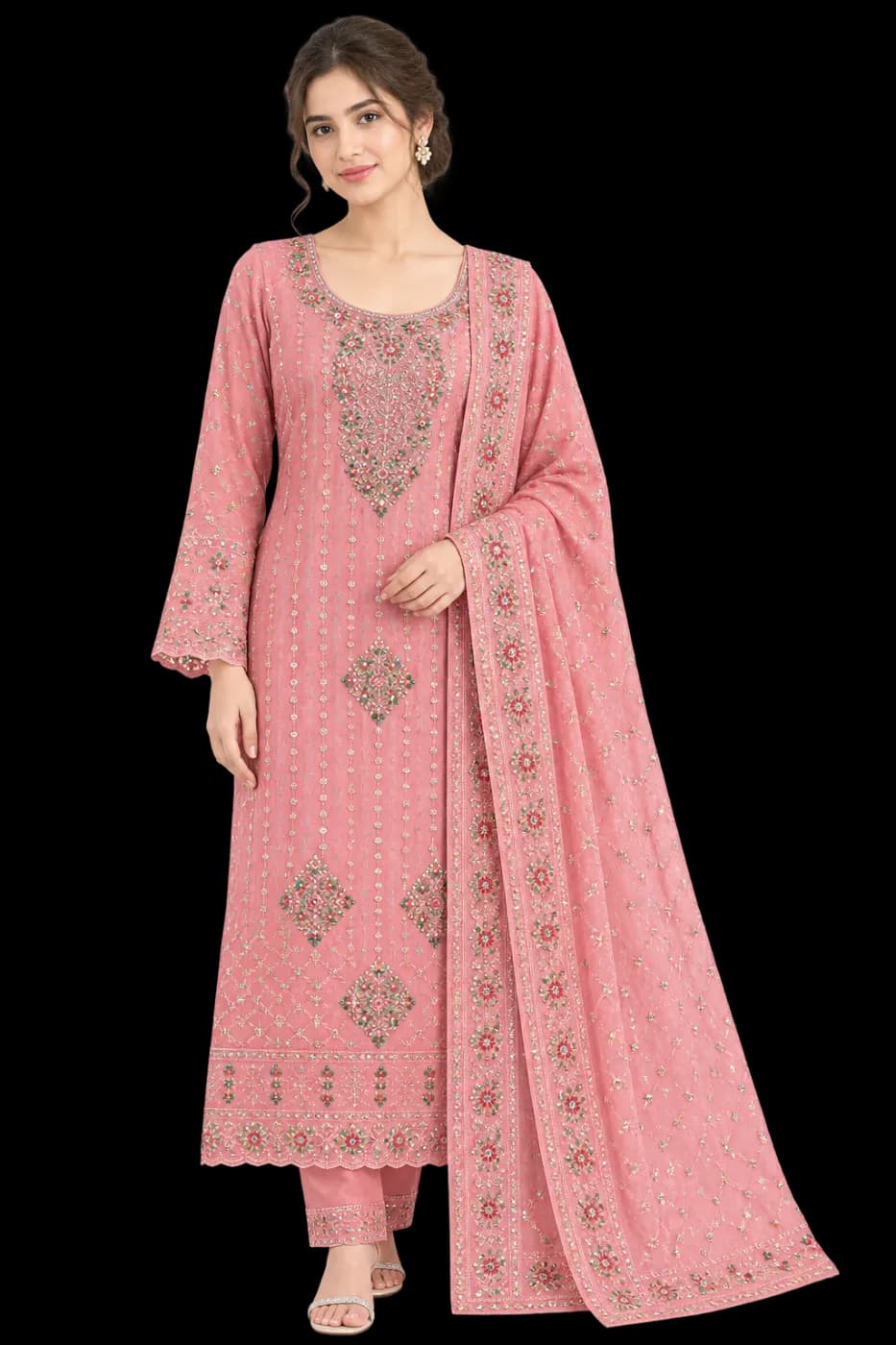 Premium Pink Embroidered 3 Piece Dress for Women — Savageon Bangladesh