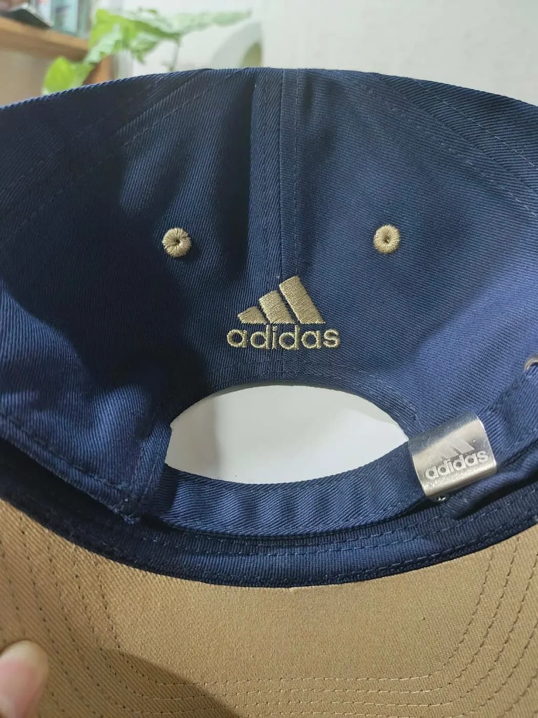 Adidas Navy & Tan 3-Stripe Cap — back view