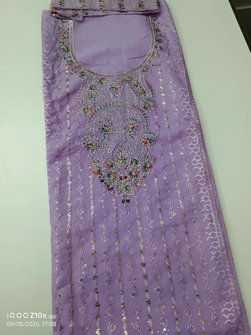 Premium Lavender Embroidered 3 Piece Dress for Women — detail shot