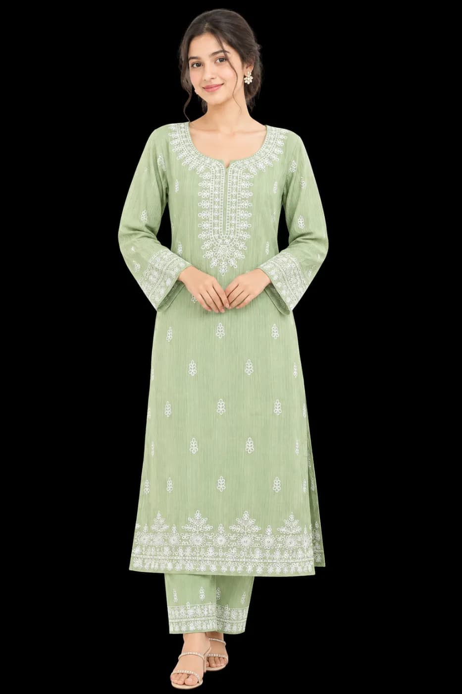 Women’s Ready-Made Embroidered 2-Piece – Pastel Green — Savageon Bangladesh