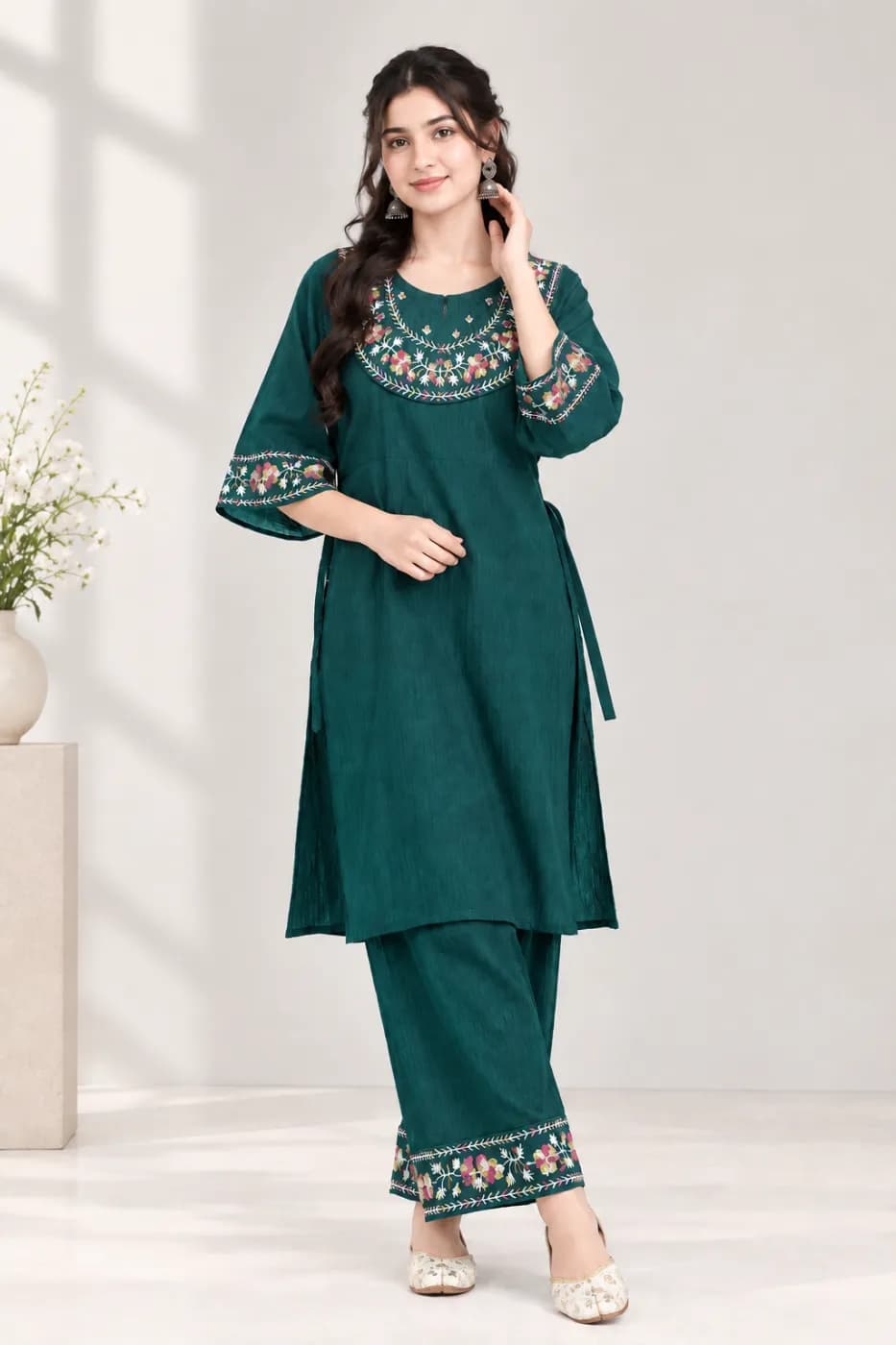 Premium Dark Green Embroidered 2 Piece Dress for Women — Savageon Bangladesh