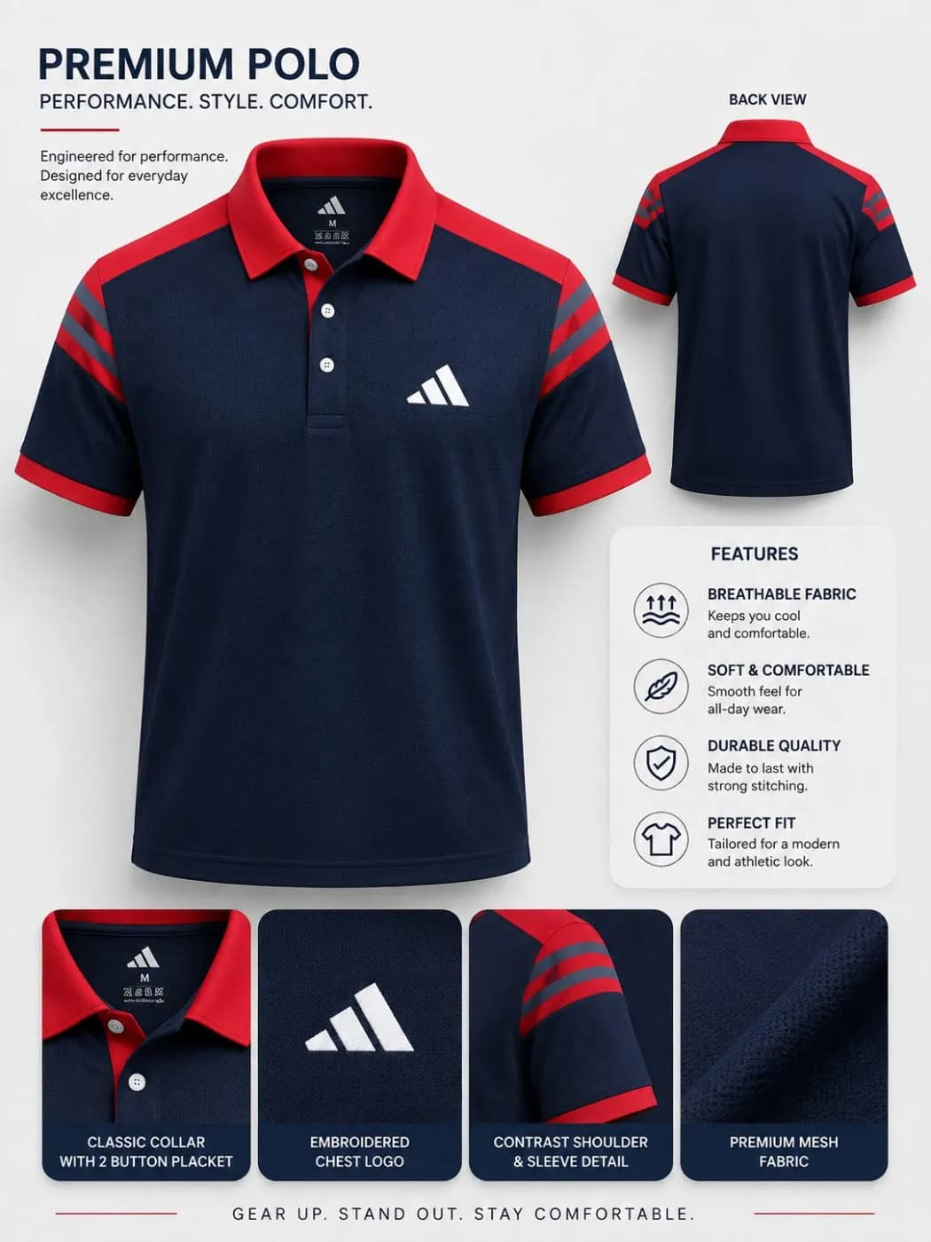 Navy  Blue Polo Shirt for Men – Black Collar Sports Casual — Savageon Bangladesh
