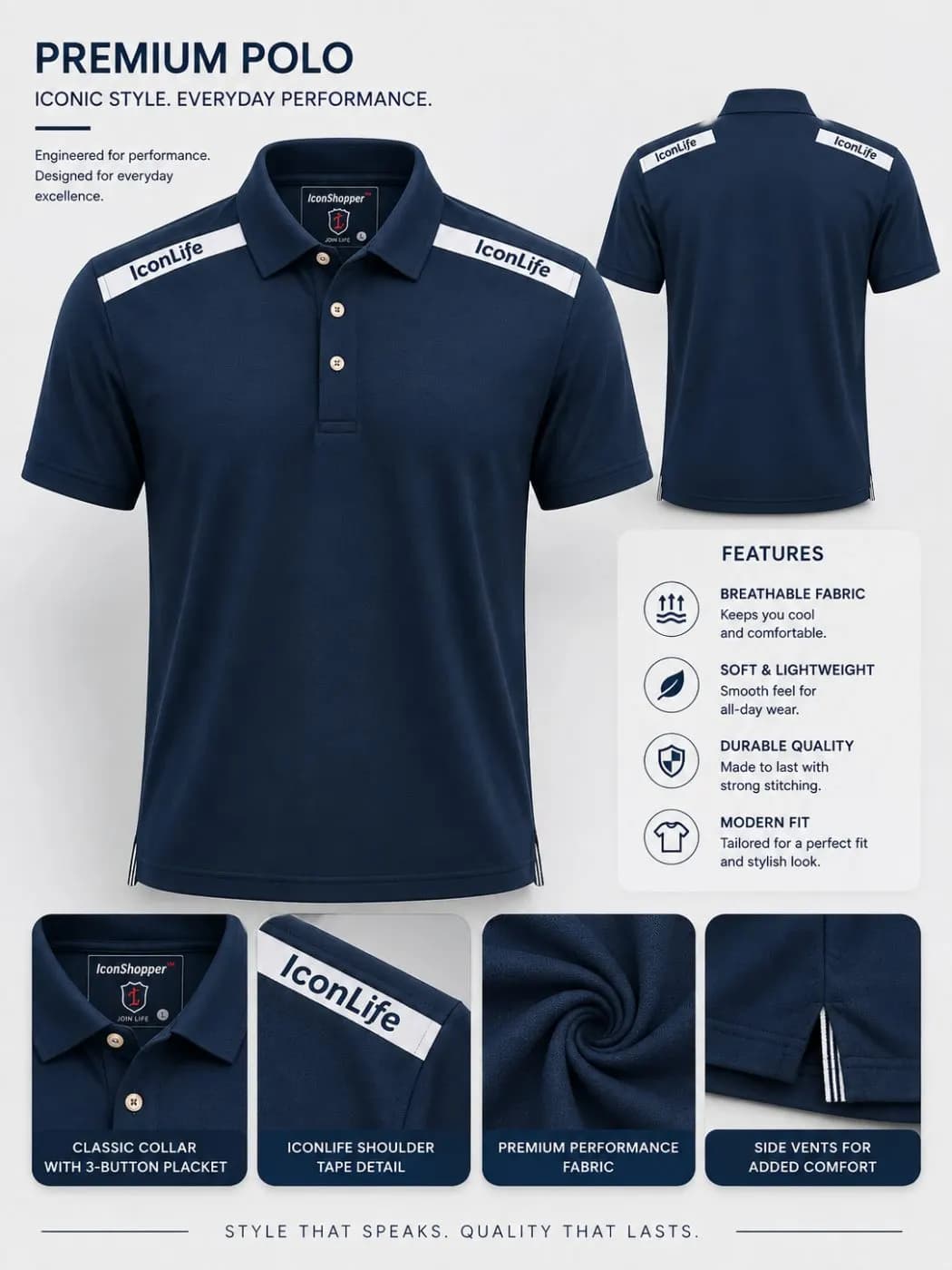 Blue  IconLife Shoulder Stripe Polo Shirt — Savageon Bangladesh