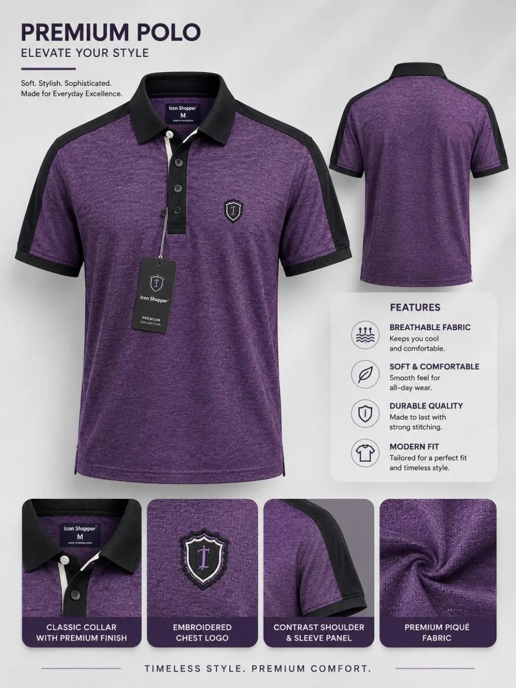Purple & Black Contrast Polo Shirt — Savageon Bangladesh
