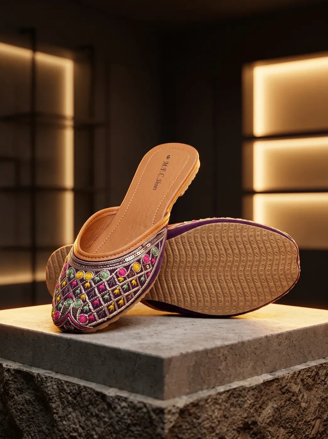 Handcrafted Sequin Embroidered Back-Open Khussa / Jutti Sandals — Savageon Bangladesh