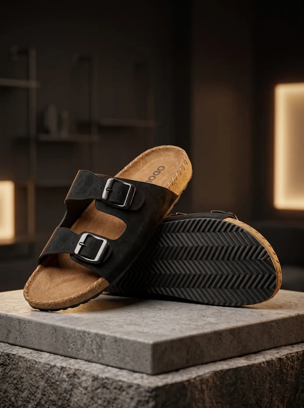 dubble backet mens leather slide — Savageon Bangladesh