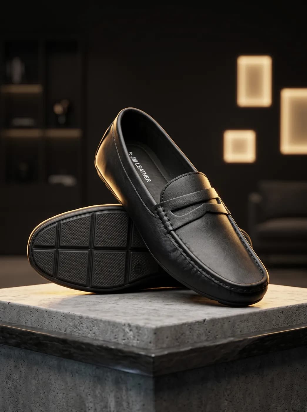 JM Leather Men's Black Casual Penny Loafer. — Savageon Bangladesh