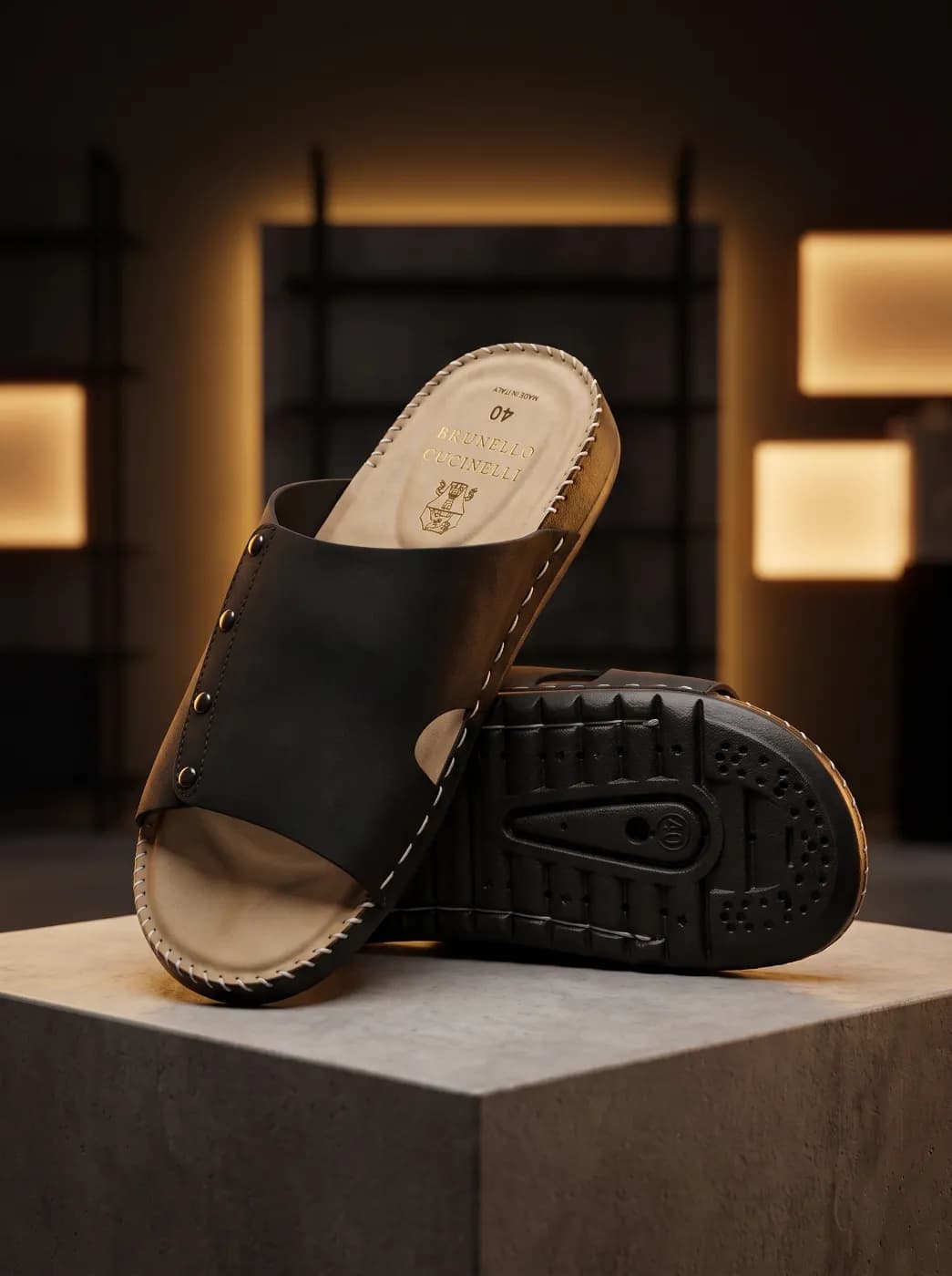 Brunello Cucinelli x Matrix Men's Genuine Leather Comfort Slides (black) — Savageon Bangladesh