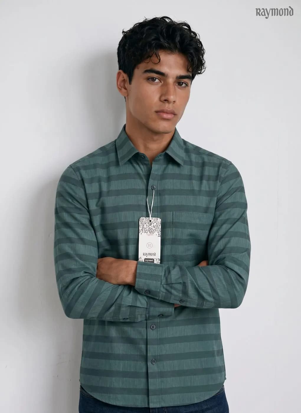 Premium Raymond  Lyeland Fabric Full Sleeve Stripe Shirt | Modern Comfort Collection by ADISOM Men — detail shot