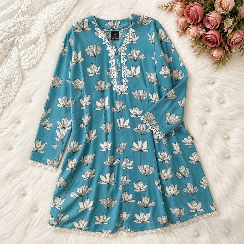 Premium Cotton Printed Women's Long Top | Casual & Elegant Wear — side view
